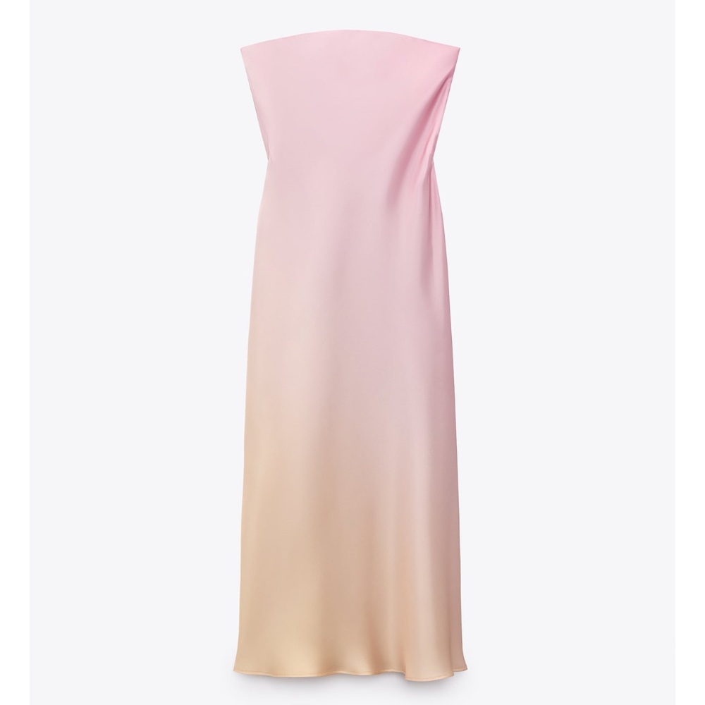 Zara STRAPLESS TIE DYE SATIN EFFECT DRESS - Picture 4 of 16